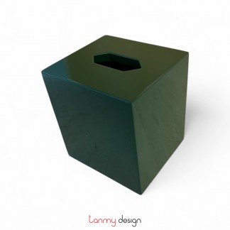 Dark green lacquer tissue box 10x11xH12cm